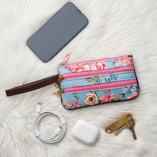 Multi Zipper Mobile Pouch For Women - Blue
