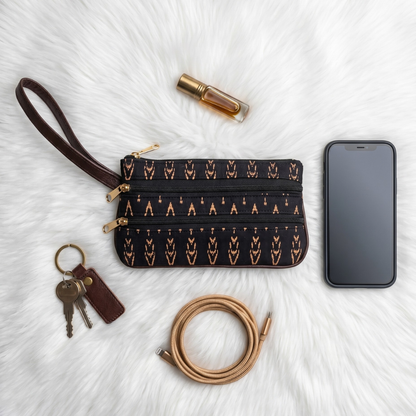 Multi Zipper Mobile Pouch For Women - Black Strips - Surovi Bags