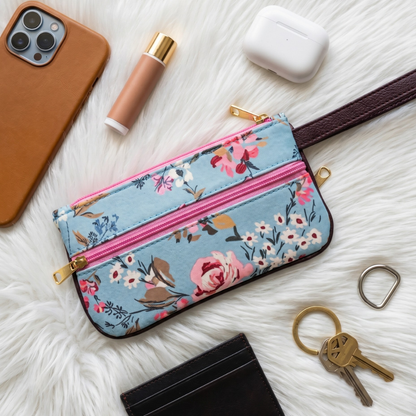 Multi Zipper Mobile Pouch For Women - Blue - Surovi Bags
