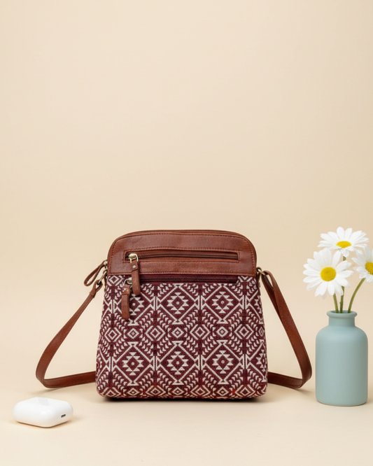 Jacquard Multi-zipper Sling Bag For Women - Red