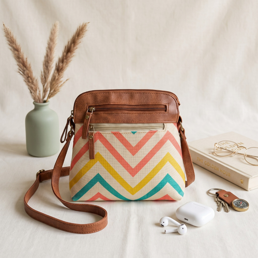 Jute Multi-zipper Sling Bag For Women - Wave