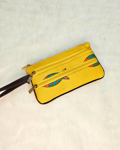 Multi Zipper Mobile Pouch For Women - Yellow