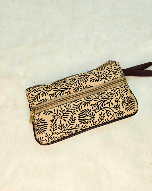 Multi Zipper Mobile Pouch For Women - Beige