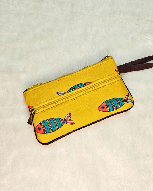 Multi Zipper Mobile Pouch For Women - Yellow