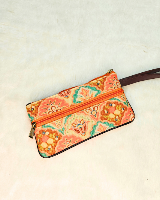 Multi Zipper Mobile Pouch For Women - Mughal Motfi