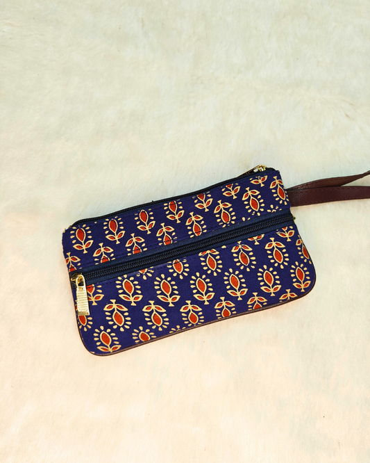 Multi Zipper Mobile Pouch For Women - Dark Blue