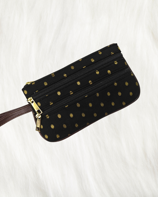 Multi Zipper Mobile Pouch For Women - Black