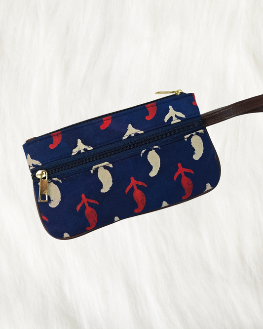 Multi Zipper Mobile Pouch For Women - Dark Blue