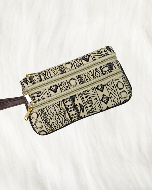 Multi Zipper Mobile Pouch For Women - Beige