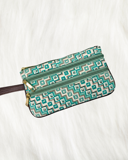 Multi Zipper Mobile Pouch For Women - Checks