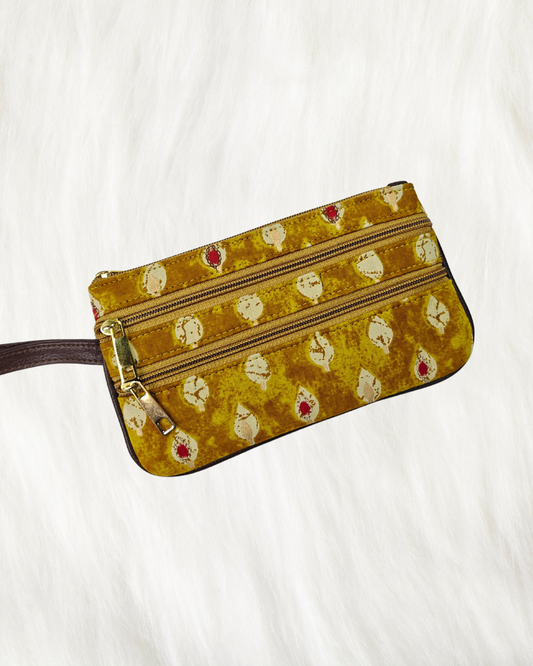 Multi Zipper Mobile Pouch For Women - Yellow