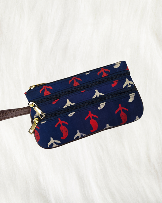 Multi Zipper Mobile Pouch For Women - Dark Blue