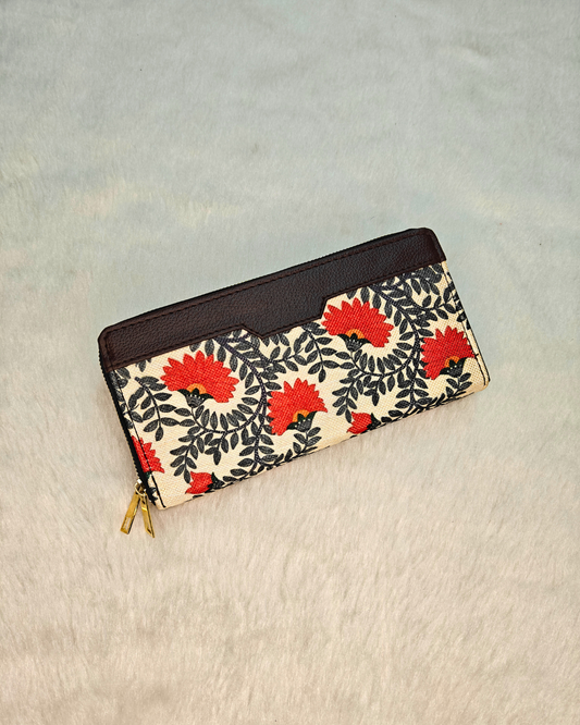 Double Zip Wallet for Secure and Organized Storage - Red Floral