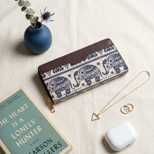 Double Zip Wallet for Secure and Organized Storage - Elephant - Surovi Bags