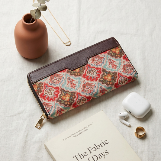 Double Zip Wallet for Secure and Organized Storage - Mughal Motif - Surovi Bags