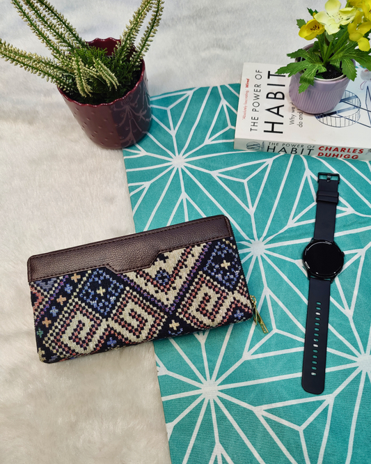 Double Zip Jacquard Wallet for Secure and Organized Storage - Blue Multi Weave