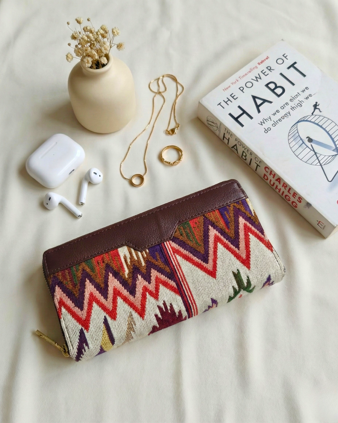 Double Zip Jacquard Wallet for Secure and Organized Storage - Tribal Weave - Surovi Bags
