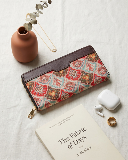 Double Zip Wallet for Secure and Organized Storage - Mughal Motif - Surovi Bags