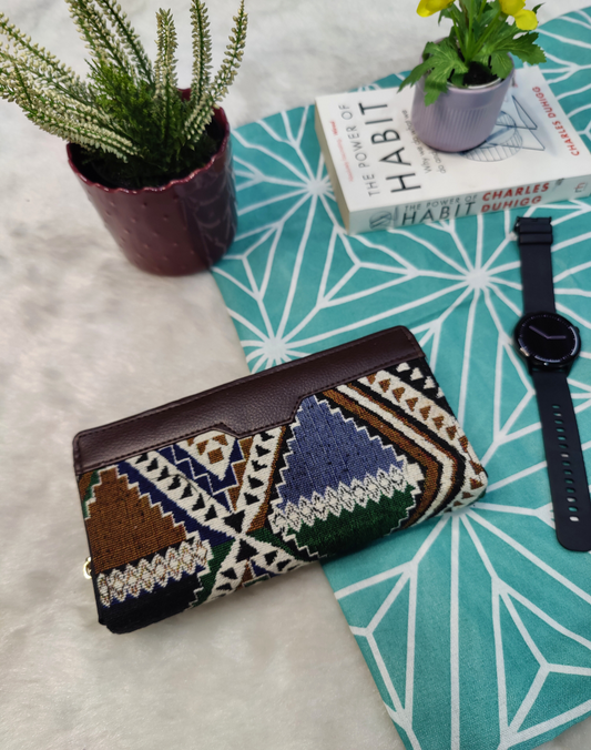 Double Zip Jacquard Wallet for Secure and Organized Storage - Tribal Weave