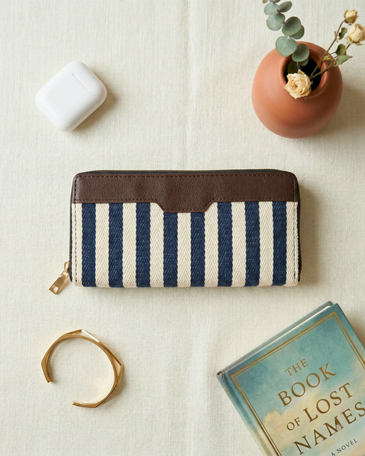 Double Zip Jacquard Wallet for Secure and Organized Storage - Strips - Surovi Bags