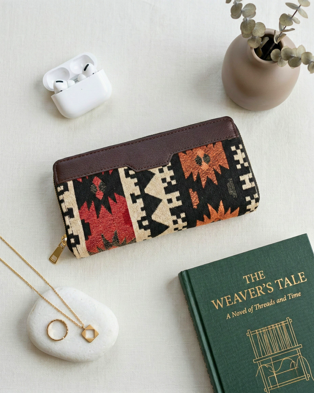 Double Zip Jacquard Wallet for Secure and Organized Storage - Multi Weave - Surovi Bags