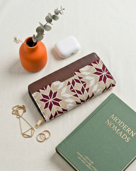 Double Zip Jacquard Wallet for Secure and Organized Storage - Red Flower - Surovi Bags
