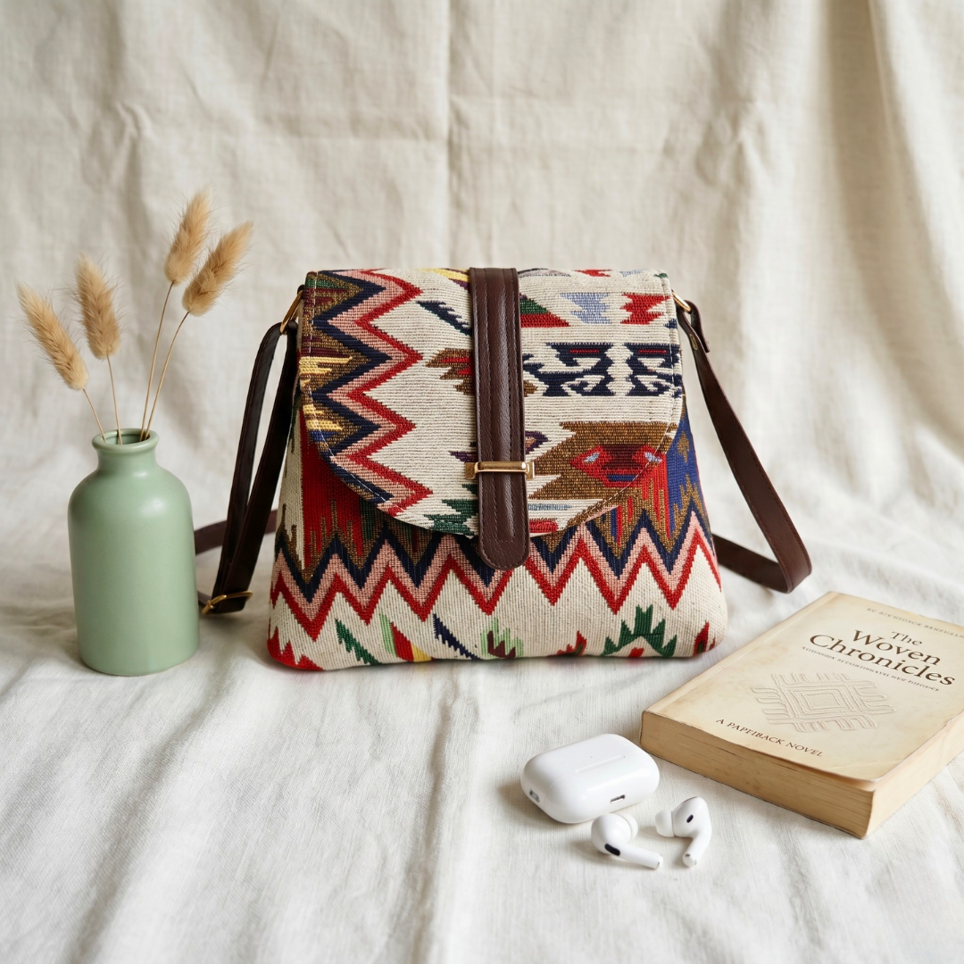 Jacquard Flap Sling Bag 2.0 - Tribal Weave - Surovi Bags
