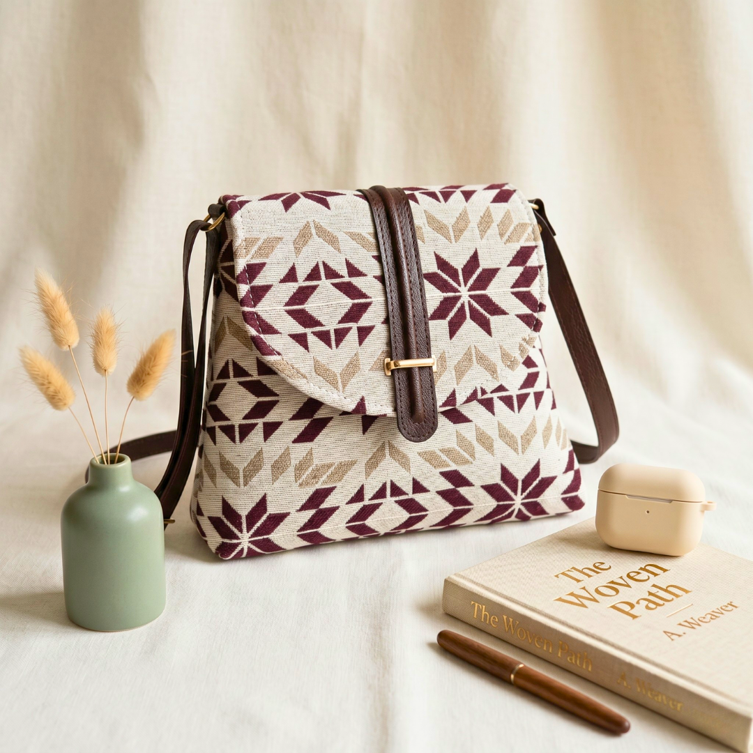 Jacquard Flap Sling Bag 2.0 -  Offwhite Weave - Surovi Bags