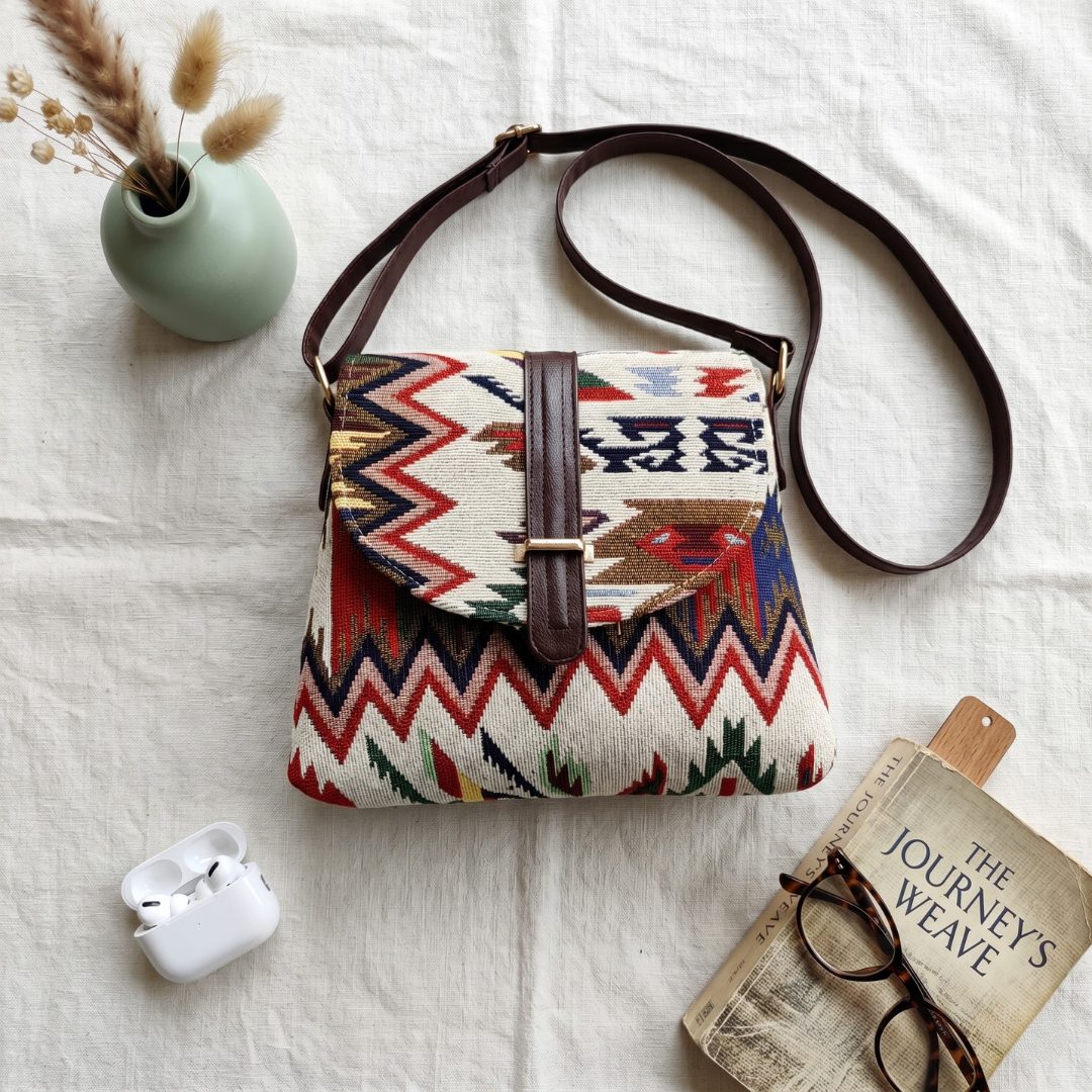 Jacquard Flap Sling Bag 2.0 - Tribal Weave - Surovi Bags
