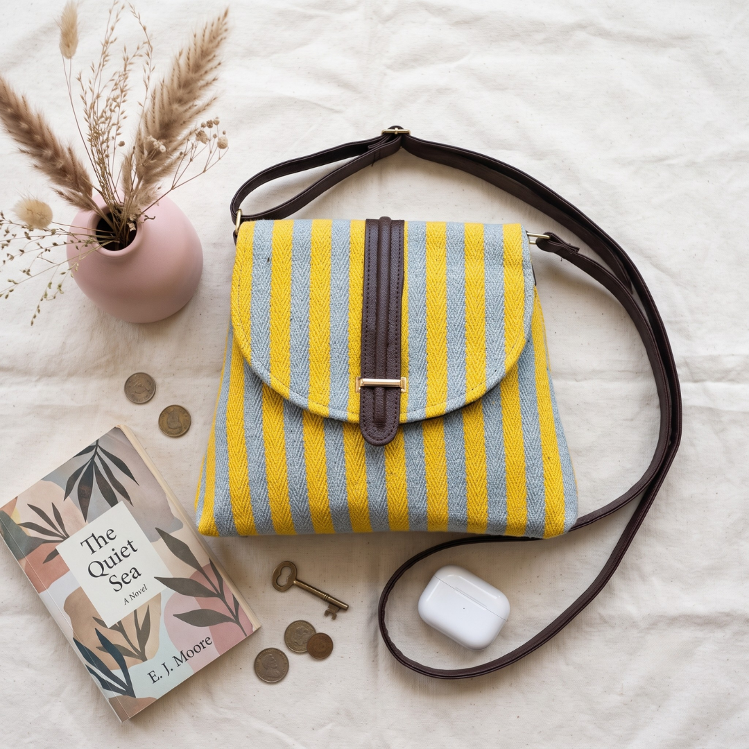 Jacquard Flap Sling Bag 2.0 -  Yellow Strips
