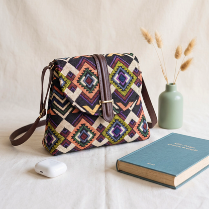 Jacquard Flap Sling Bag 2.0 -  Multi Color Tribal Weave