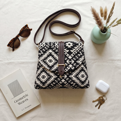 Jacquard Flap Sling Bag 2.0 -  Black and White Weave