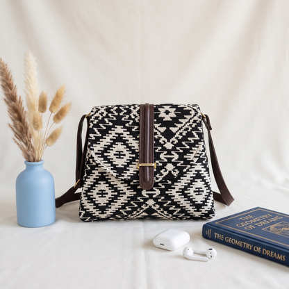 Jacquard Flap Sling Bag 2.0 -  Black and White Weave