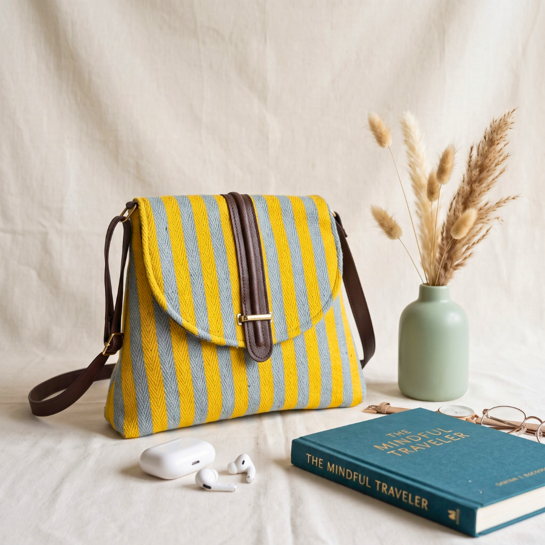 Jacquard Flap Sling Bag 2.0 -  Yellow Strips