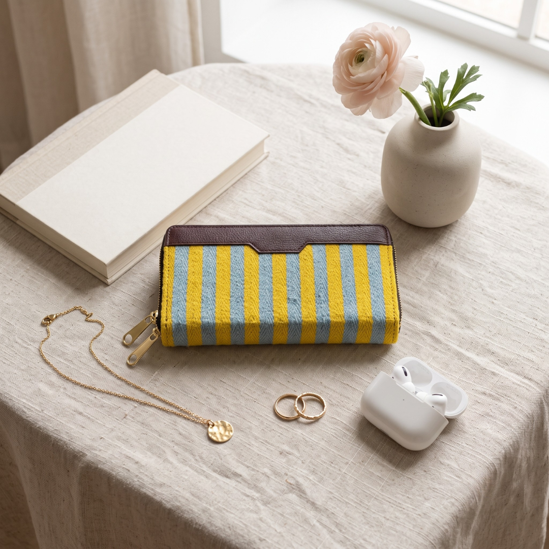 Double Zip Jacquard Wallet for Secure and Organized Storage - Strips
