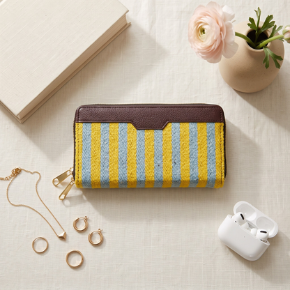 Double Zip Jacquard Wallet for Secure and Organized Storage - Strips