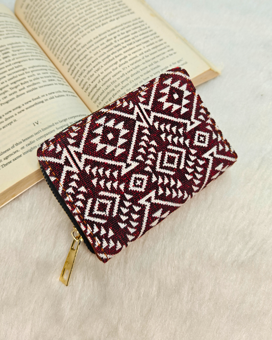 Jacquard Foldable Pocket Wallet For Women - Red Weave