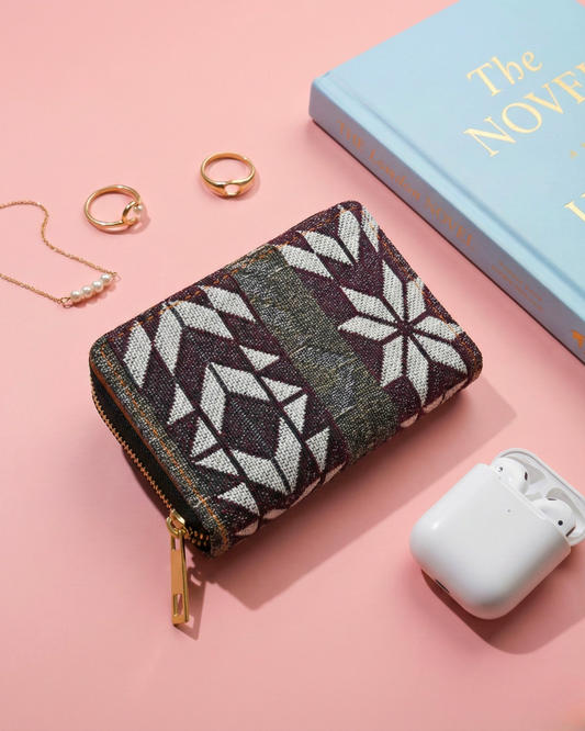 Jacquard Foldable Pocket Wallet For Women - Grey Weave - Surovi Bags