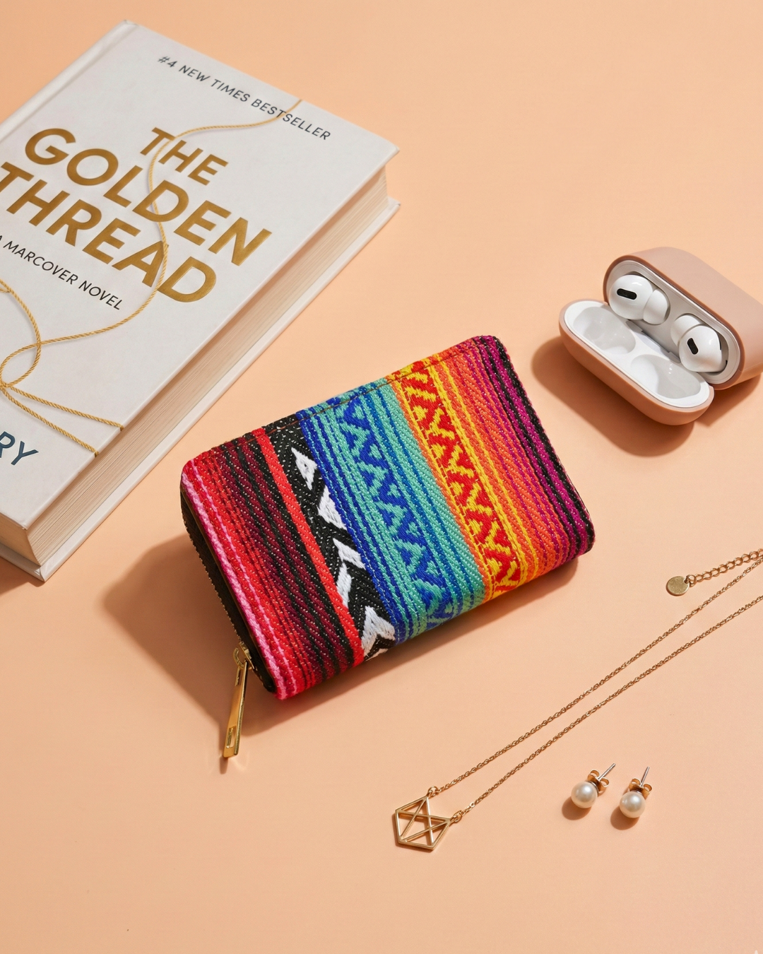 Jacquard Foldable Pocket Wallet For Women - Multicolor - Surovi Bags