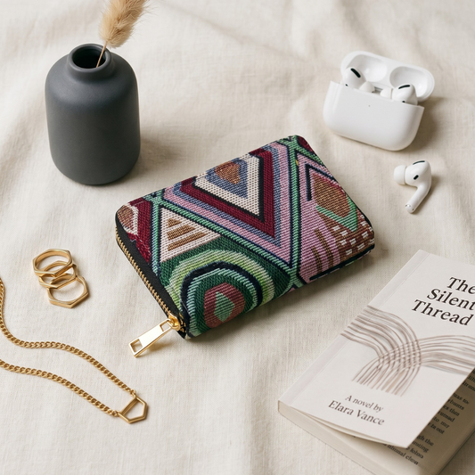 Jacquard Foldable Pocket Wallet For Women - Tribal Weave