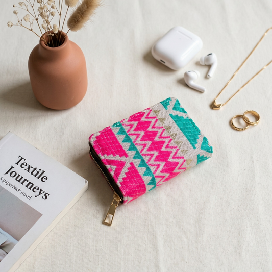 Jacquard Foldable Pocket Wallet For Women - Neon Weave - Surovi Bags