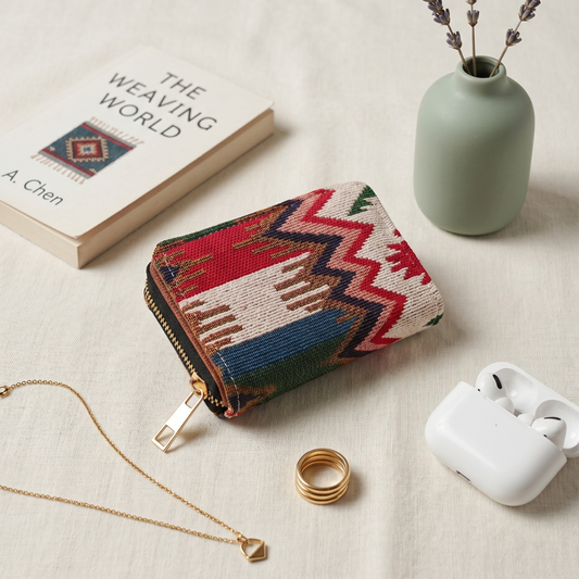 Jacquard Foldable Pocket Wallet For Women - Ikkat Weave