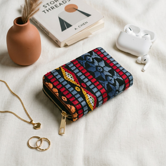Jacquard Foldable Pocket Wallet For Women - Black Multicolor
