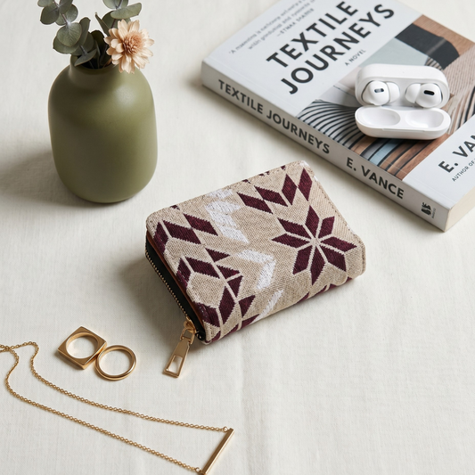 Jacquard Foldable Pocket Wallet For Women - Ofwhite Weave - Surovi Bags
