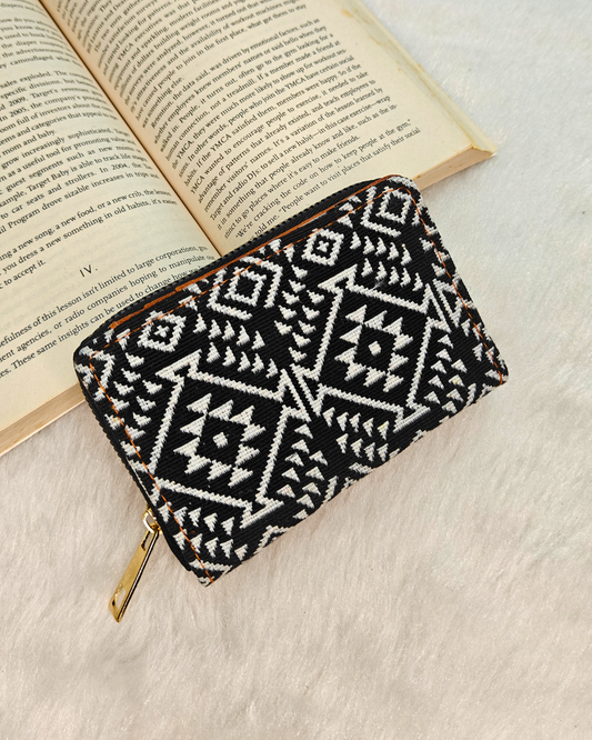Jacquard Foldable Pocket Wallet For Women - Black Weave