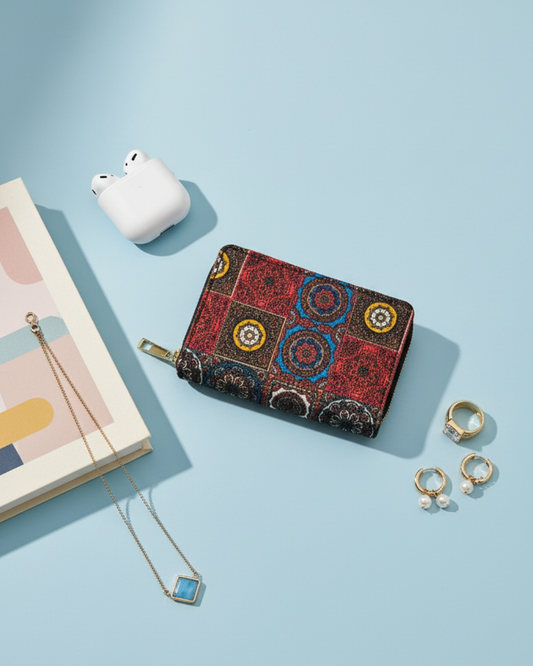 Jute Foldable Pocket Wallet For Women - Mandala