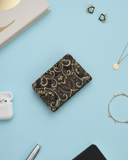 Jute Foldable Pocket Wallet For Women - Golden Print