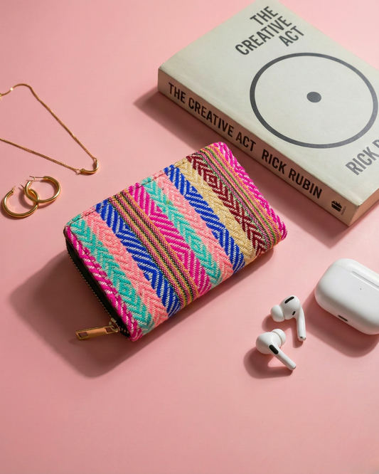 Jacquard Foldable Pocket Wallet For Women - Strips - Surovi Bags