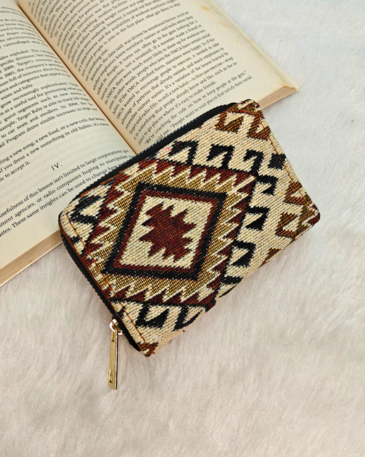 Jacquard Foldable Pocket Wallet For Women - Cream
