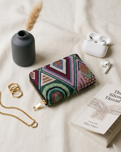Jacquard Foldable Pocket Wallet For Women - Tribal Weave